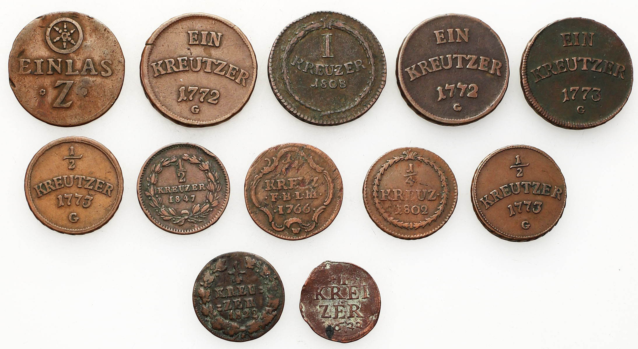 Niemcy, Austria. 1/4  do 2 krajcarów 1622-1847, zestaw 12 monet